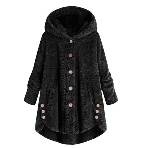 Plush Jacket Women's Oversized Teddy Fleece Casual Loose Button Down Hoodie Transition Plain Warm Softshell Jacket with Hood and Pockets Teddy Hoodie Winter Jacket Outwear