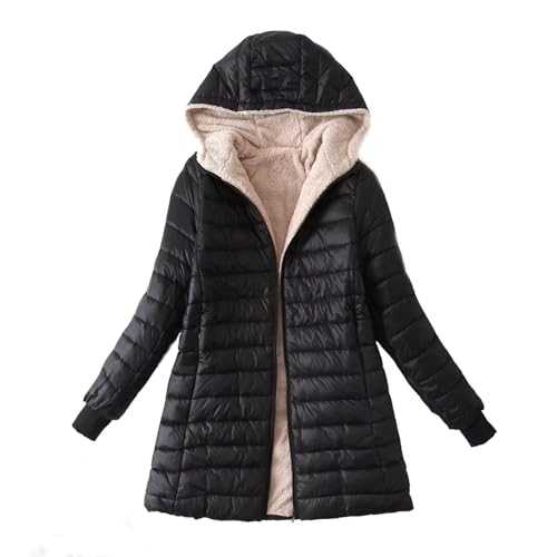 Zeiayuas Women's Puffer Down Jacket Winter Fleece Lined Jackets Warm Faux Fur Long Coat Ladies Quilted Zip Puff Coats Waterproof Padded Overcoat Outdoor Ski Hiking Thicken Outwear with Pockets Hooded