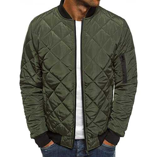 Men Diamond Quilted Bomber Jacket Lightweight Softshell Flight Jackets Windbreaker Varsity Slim Fit Full Zip Coat
