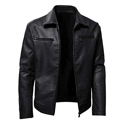 HAOLEI Leather Jacket Mens,Faux Leather Bomber Biker Jackets Sale Clearance Casual Smart Stand Collar Full Zip Motorcycle Jacket Plain Zipper Trucker Cycling Jacket Coat for Men UK Size 8-22
