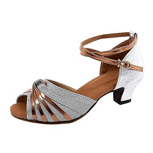 WILLBEST Womens Sandals Mid Low Heels Sparkly Diamante Summer Shoes Ladies Buckle Strap T Bar Bridesmaid Dress Shoes Orthopedic Plantar Fasciitis with Arch Support Comfort Mule Slides