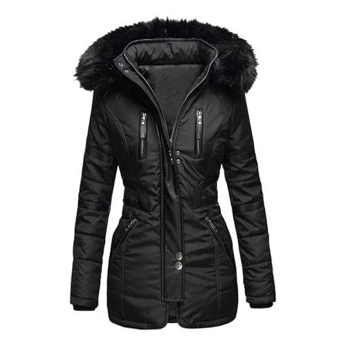 Womens Winter Coats Thick Warm Hooded Parka Jackets Zip Up Outerwear Long Sleeve Down Jacket with Faux Fur Hood 2024 Casual Overcoats