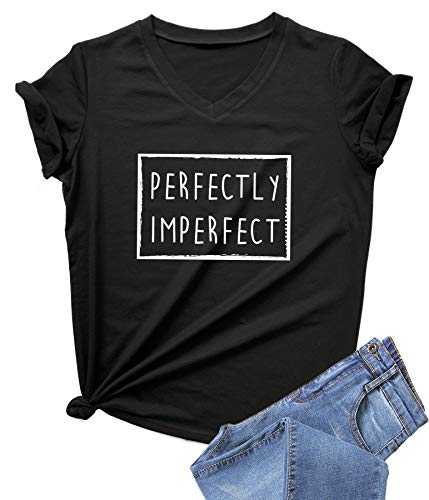 DANVOUY Womens Causal Short Sleeve V-Neck T-Shirt Graphic Tees - Black - Large