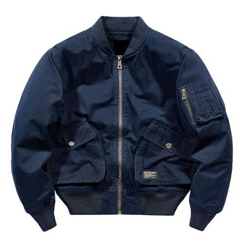 Men's Bomber Jacket Military Bomber Jacket Warm Lined Winter Jacket Stand Collar Casual Coat with Zip Pockets