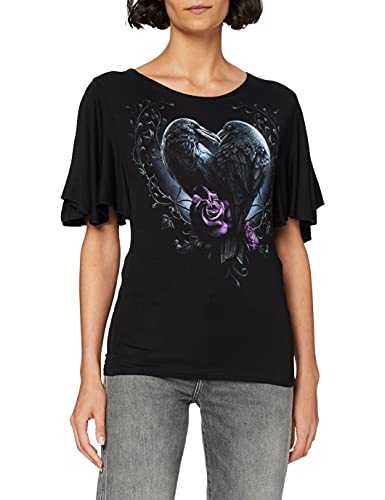 Spiral - Raven Heart - Boat Neck Bat Sleeve Top Black