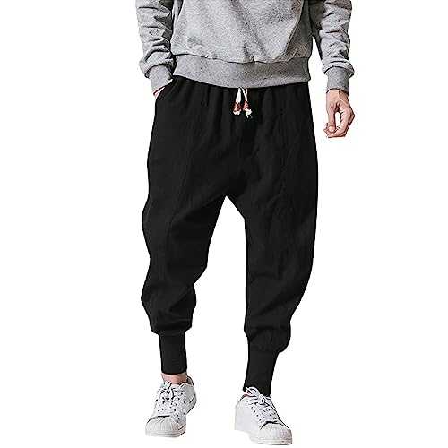 Linen Trousers Men's Lightweight Cotton Summer Trousers Linen Summer Beach Trousers Cotton Linen Men's Trousers Casual with Stretch Beach Trousers Jogging Suit Men with Elastic Band
