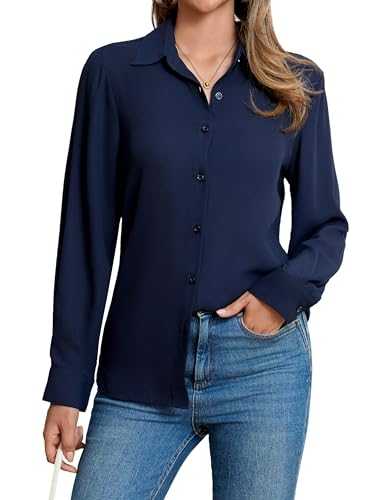 Stamain Womens Chiffon Blouse Long Sleeve Button Down Shirts Casual Wrinkle Free Blouses Tops for Office Work