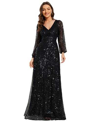 Ever-Pretty Women's Sequin A-Line V Neck Long Sheer Sleeves Tulle Evening Prom Dresses 01999