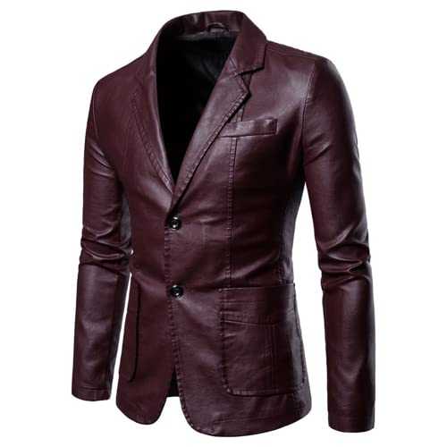 Men's Jacket Spring and Autumn Winter Blazer Lapel PU Faux Leather Suit Coats Motorcycle Jacket Button Casual Jacket Mens Casual Suit Jackets Slim Fit Blazer Coat Solid Casual Jacket Tops