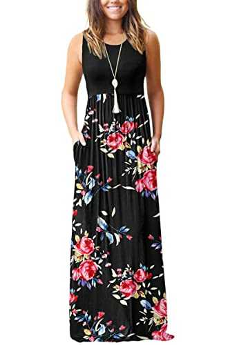 AUSELILY Women's Solid Plain Summer Dark Teal Sleeveless Loose Maxi Dress Casual Long Dress with Pockets
