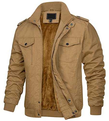 KEFITEVD Mens Warm Fleece Cargo Jacket Winter Military Bomber Jackets Windproof Work Coat with Multi Pockets