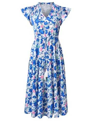 GRACE KARIN Women Drawstring Waist Dress Flutter Sleeve V-Neck Tired A-Line Dress