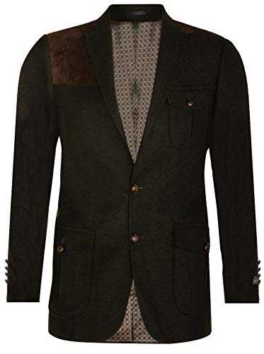 Men's Grey Wool Tweed Hunting Herringbone Blazer with Elbow Patches