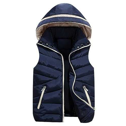 AMhomely Hooded Padded Gilet Women Sportswear Plus Size Sleeveless Down Coats With Pocket Fall Winter Full Zip Quilted Jacket Outdoor Winter Warm Waistcoats Plain Bodywarmer Work Clearance