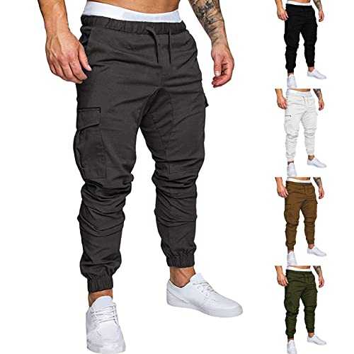 Mens Jogging Pants Long Leg Mens Cargo Trousers Drawstring Waist Slim Fit Tactical Work Pants Tracksuit Bottom Pant With Pocket Running Golf Casual Outdoor sweatpant Comfortable Workwear Pant