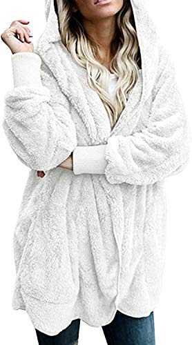 Onsoyours Womens Fluffy Fleece Hooded Cardigan Faux Wool Jacket Ladies Winter Fuzzy Long Sleeve Open Front Outwear Coats with Pockets