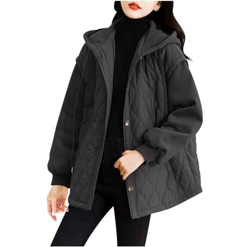 AMhomely Jackets For Women UK Clearance Plus Size Hooded Padded Coats With Pocket Sportswear Casual Thicken Jacket Solid Down Jacket With Hood Winter Wear Lightweight Quilted Jacket