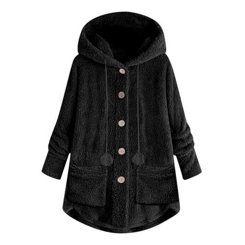 Women's Fuzzy Hooded Sweatshirt Teddy Fleece Hood Jackets Full Zip Warm Coats Plush Coats Cute Button Hoodie Sherpa Jacket Casual Outerwear with Pockets