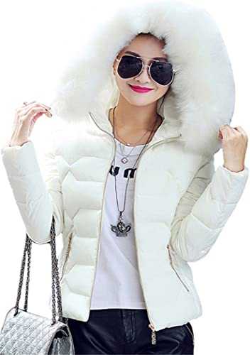 OMZIN Women Warm Winter Jacket Parka Jacket Coat Short With Fur Hood Quilted Jacket Winter Coat