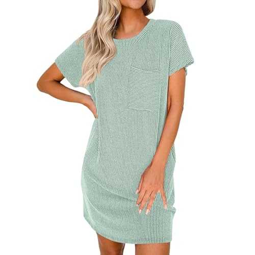 Skang women dresses Women'S Summer Casual Color Contrast Round Neck Short Sleeve Pocket Dress Glamorous dresses