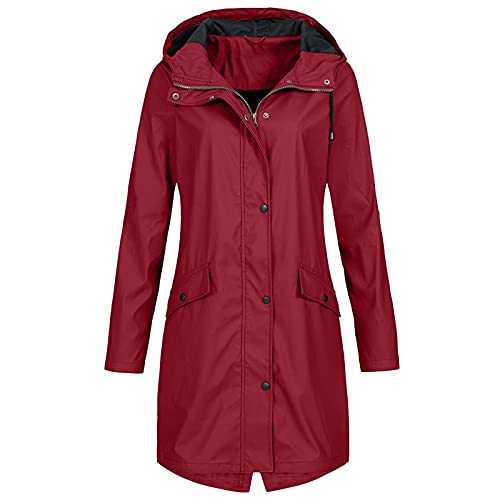 Womens Raincoats Waterproof with Hood Plus Size Solid Long Coat Loose Drawstring Full-Zip Hooded Raincoat with Pockets Windproof Sun Protection Outerwear Fashion Outdoor Clothing