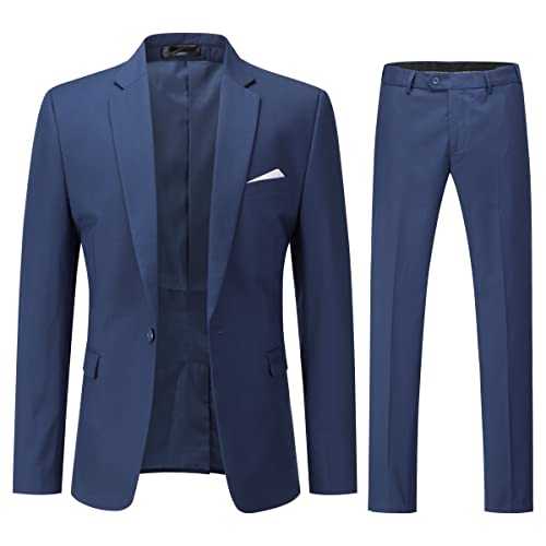 YOUTHUP Men's Slim Fit Suit, 2 Piece Business Wedding Suit with 1 Button Blazer and Trousers, Polyester