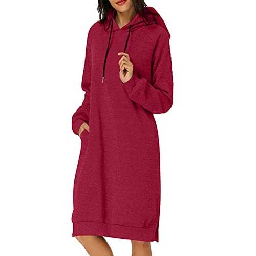 Summer Dresses Maxi Womens Autumn and Winter Loose Solid Long Hooded Dress with Pocket Tunic Dresses