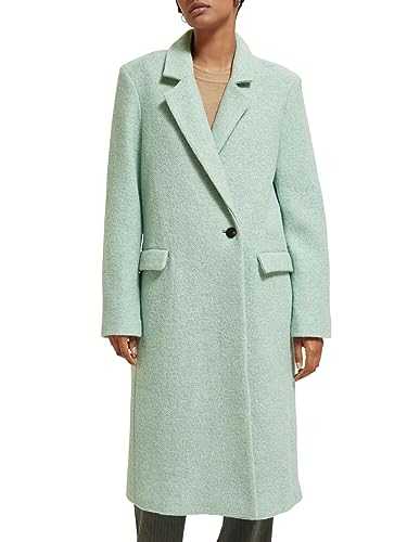 Scotch & Soda Women's Green Melange Single Breasted Boucle Coat Wool