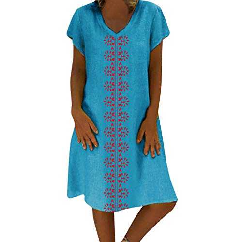 Petite Womens Dresses Women Summer Style V-Neck Printed Cotton and Casual Plus Size Ladies Dress Comfy Summer Dresses