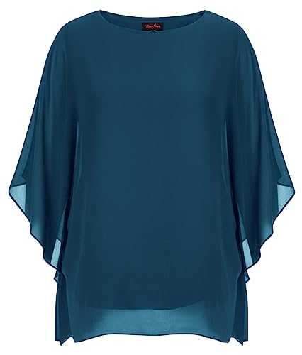 Hanna Nikole Women's Plus Size Chiffon Blouses Elegant Bat Shirt Double-Layered Tops Loose Long Shirt
