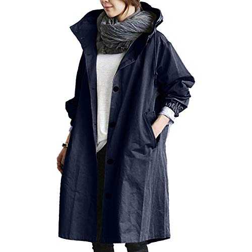 Jackets for Women UK Casual Long Trench Windproof Coat with Pocket Plus Size Hooded Lapel Collar Windbreaker Jacket Casual Loose Fit Spring Autumn Coat Outwear