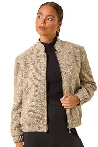 Roman Petite Textured Bomber Style Jacket for Women UK - Ladies Everyday Autumn Winter Comfy Soft Evening Vacation Work Party Night Out