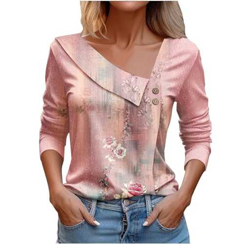 HOOUDO Womens Summer Tops Long Sleeve V Neck T-Shirts Going Out Blouses Shirt Tee Casual 2525 Trendy Tunic Top Clothes Plus Size