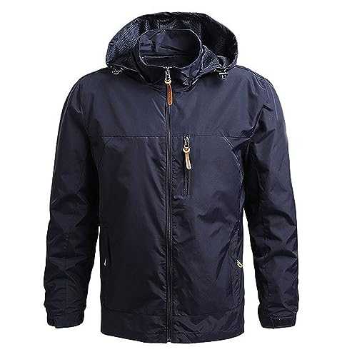 Men's Hooded Jacket Clearance Removable Hooded Solid Long Sleeve Full Zip Sportswear Thin Lightweight Windbreaker Outdoor Fashion Hiking Coats Fall Winter Casual Loose Track Jackets with Pockets M-4XL