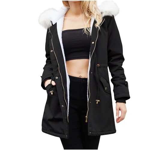 Womens Winter Coats Ladies Parka Jackets Casual Plush Fleece Lined Warm Jacket Long Sleeve Cardigan Overcoats Outdoor Pea Coats Outerwear Windproof Jacket Cotton Padded Coats Classic Puffer Coats