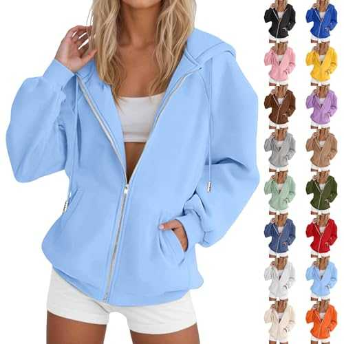 Nuaoxyeu Hoodies for Women Zip Up Hooded Sweatshirts Oversized Solid Color Long Sleeve Lightweight Jackets Drawstring Sweats With Pockets Fashion Loose Fit Casual Streetwear Tops
