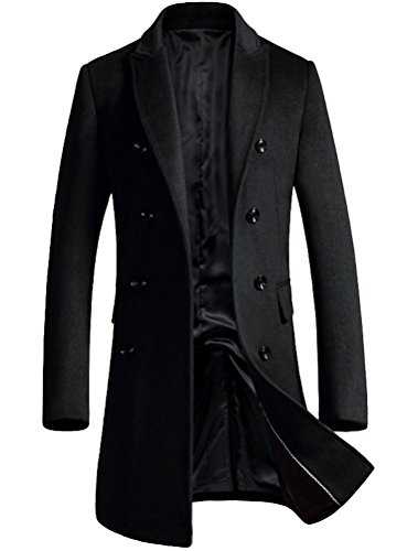 FTCayanz Men's Wool Coat Slim Fit Business Long Trench Overcoat Jackets