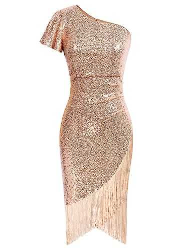 Belle Poque Women 1920s Sequin Dress One Shoulder Tassel Bodycon Cocktail Party Dress