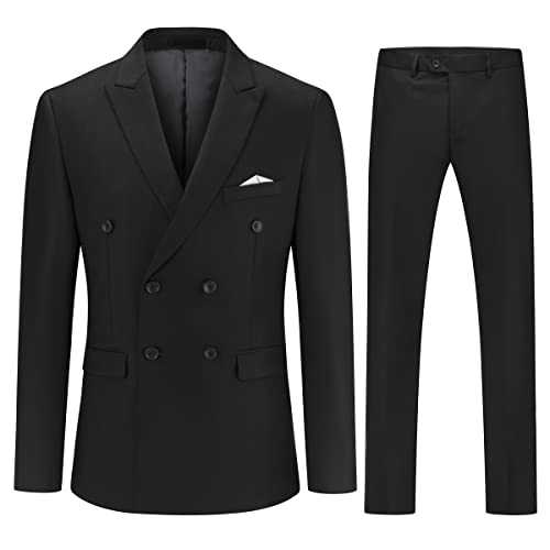 YOUTHUP Men's 2 Piece Suits Double Breasted Formal Slim Fit Suit Peak Lapel Blazer and Trousers