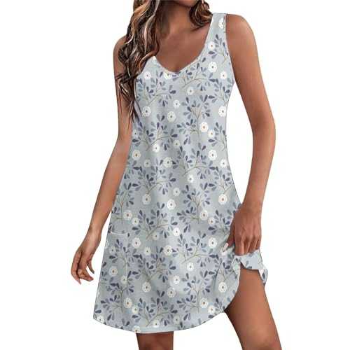 Skang Nightdresses for Women UK Women's Spring/Summer Flower Printed Casual Tank Top Pockets Beach Casual Dress Sun Dresses for Women UK