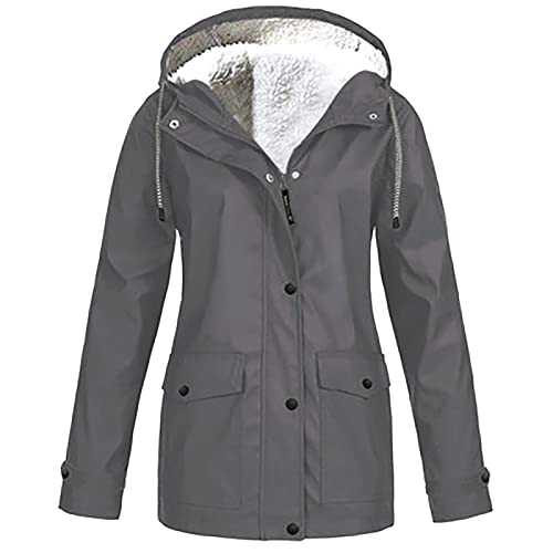 Mrat Jacket Coats for Women Clearance Fleece Lined Jacket Waterproof Jacket Windbreaker Hooded Raincoat Ladies Parka Coats Winter Warm Overcoat Outdoor Windproof Outfits Camping Hiking Plus Size S-5XL