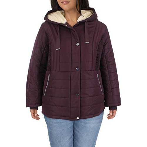 INTL d.e.t.a.i.l.s Women's Plus Size Zip Front Hooded Winter Coat Jacket Down Alternative