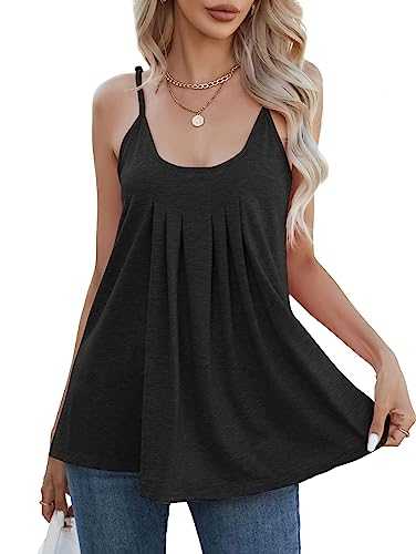 iChunhua Flowy Camisole Tops for Women UK Scoop Neck Pleated Summer Sleeveless Tops（Not Built in Bra