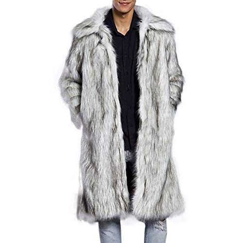 Men's Fluffy Faux Fur Long Warm Thick Parka Faux Fur Jacket White Faux Fur Thick Coat Plus Size Winter Warm Overcoat Fleece Lined Cardigan Outwear with Pockets Halloween Coat