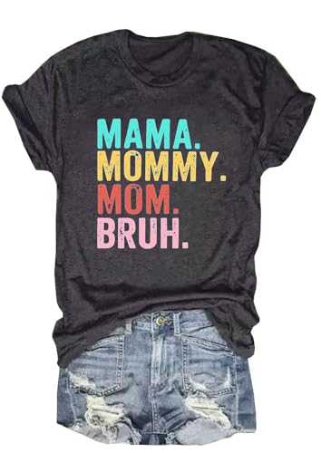 MQSVPUT Mama Shirts Women Mama Mommy Mom Bruh Shirt Mom Graphic Tshirt Mother's Day Shirt Casual Short Sleeve Tops Tees