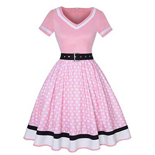 AMDOLE Casual Dresses for Women UK Women's Retro V Neck Bobbing Dress Going Out Dresses for Women UK