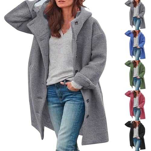 Winter Coats for Women UK,2024 Thicken Wool Single Breasted Stand Collar Long Overcoats Ladies Casual Warm Jackets Outfits Fashion Parka Outerwear
