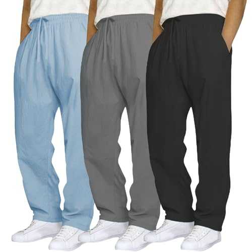 3 Pack Mens Joggers Sweatpants Drawstring Loose Gym Trousers Active Sports Athletic Training Track Pants Casual Tracksuit Bottoms Jogging Trousers