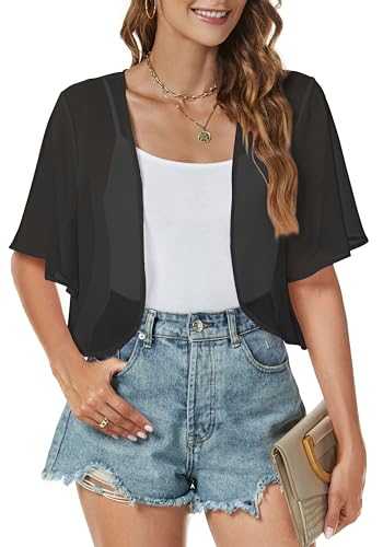 florynova Womens Cardigans Sheer Shrug Tops Summer Open Front Chiffon Short Sleeve Bolero Dressy Blouse