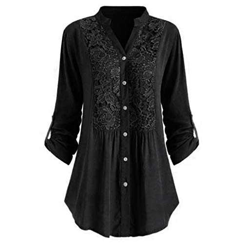 Women's Blouses & Shirts UK Plus Size 22,3/4 Sleeve Lace Tops Ladies Button Down V Neck Henley Shirts Elegant Summer Loose Tee Shirt Floaty Blouse Dressy Longline Tunic Tops for Leggings